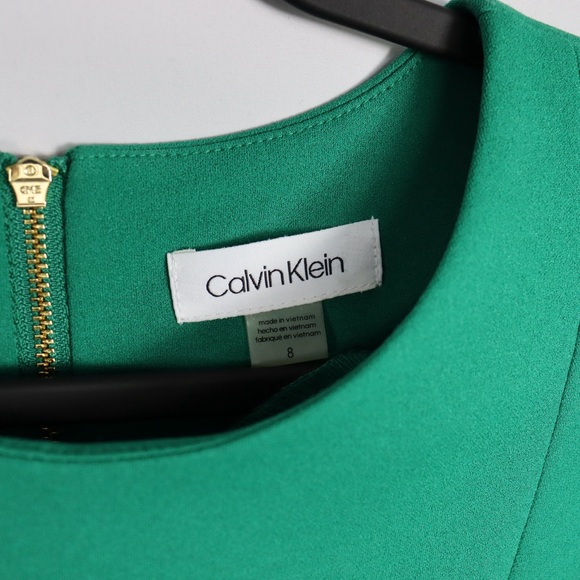 Calvin Klein Emerald Green Sheath Dress Size 8 Short Sleeve Elegant Midi - Picture 5 of 7